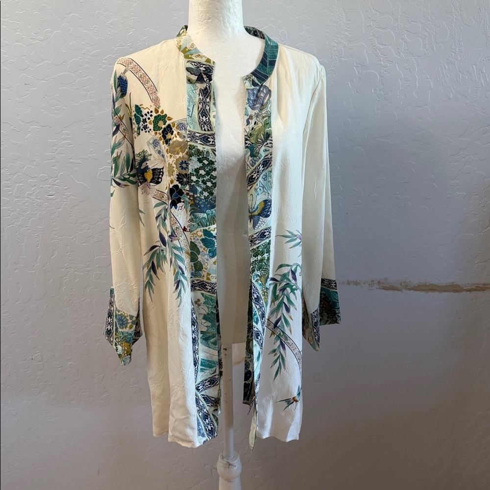 Citron Cream and Green Floral kimono or cover up